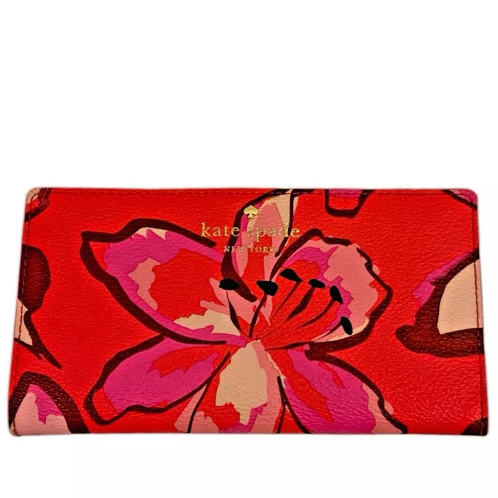 Kate Spade Hot Pink Floral Zip Around Continental Wallet w/Affirmations!